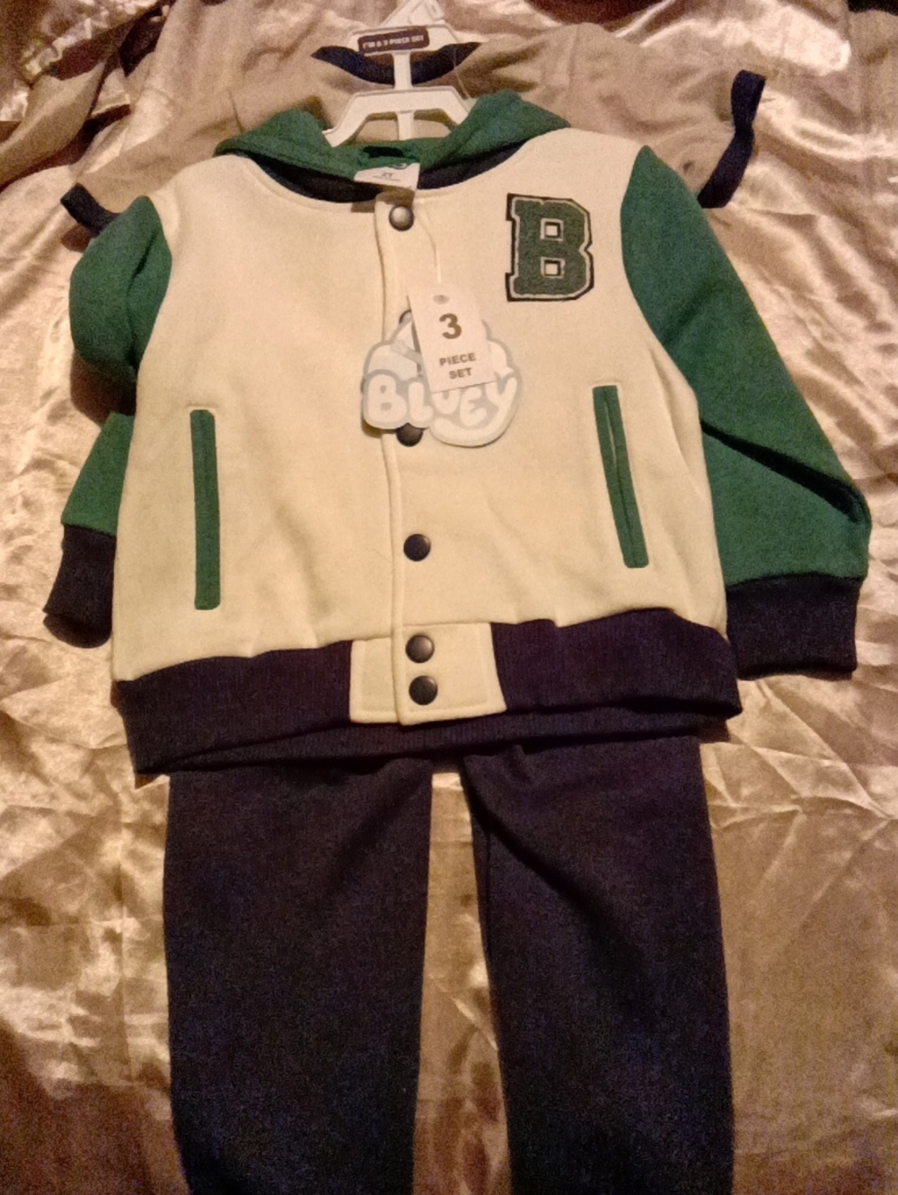 Kids 3-Piece Jogger Set with Green Hoodie and Navy Pants